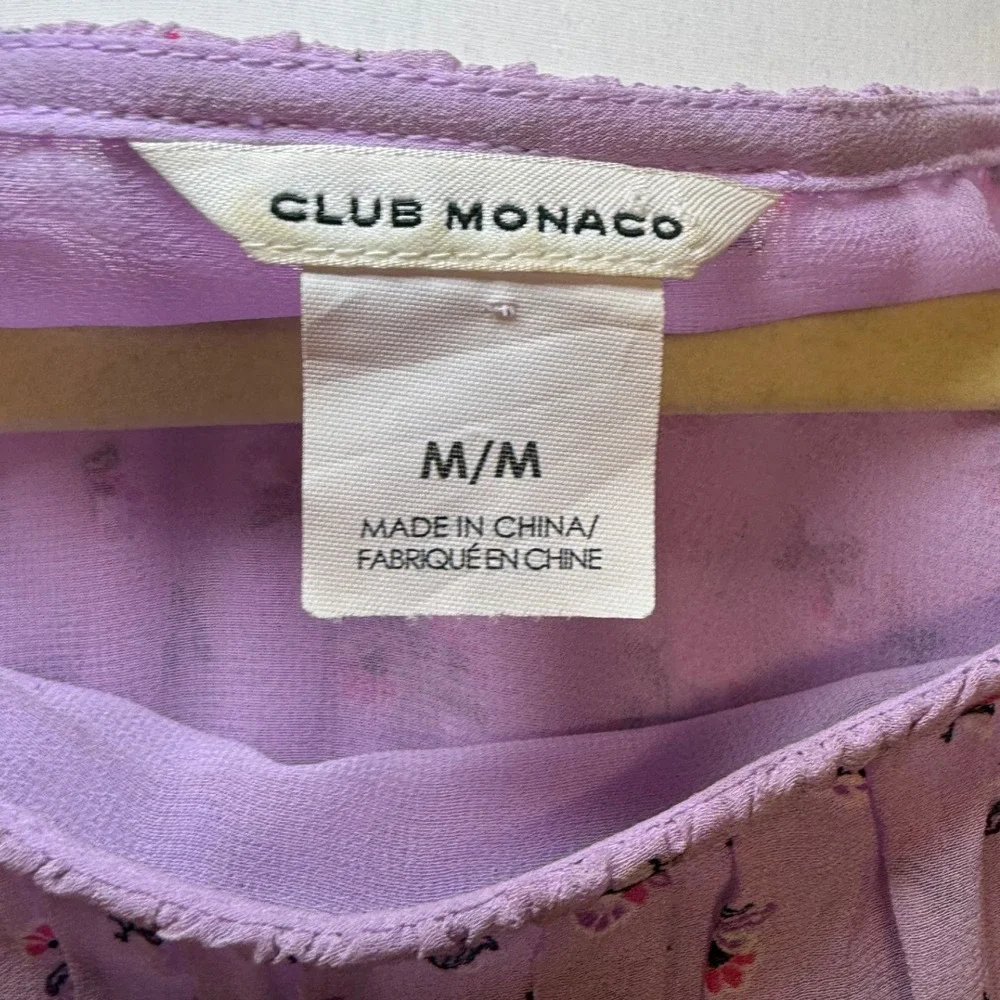 Club Monaco Purple Floral Smocked Chiffon Blouse Medium Ruffle Tiered Top
